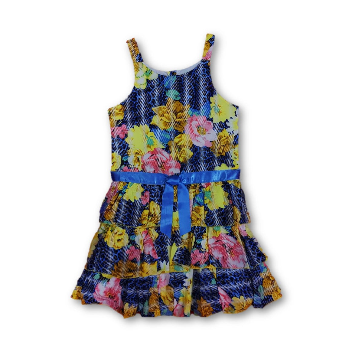 Vestido Azul estampado flores niña
