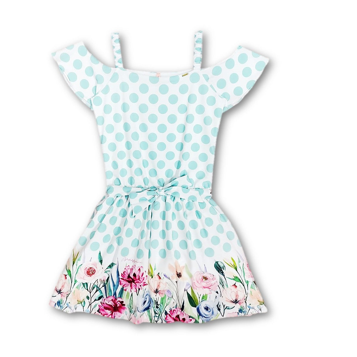 Vestido Blanco Puntos celestes niña