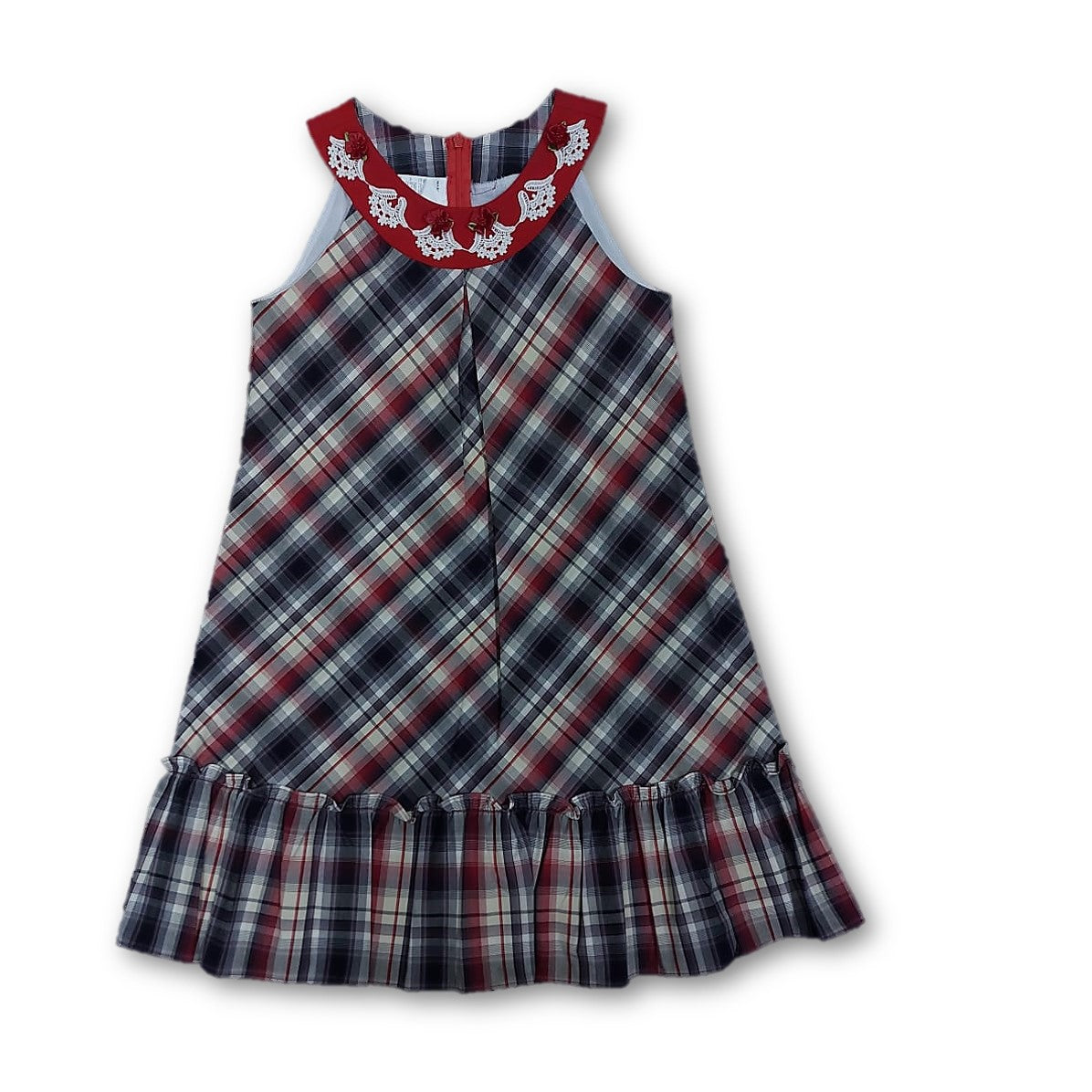 Vestido Azul y Rojo cuadros niña