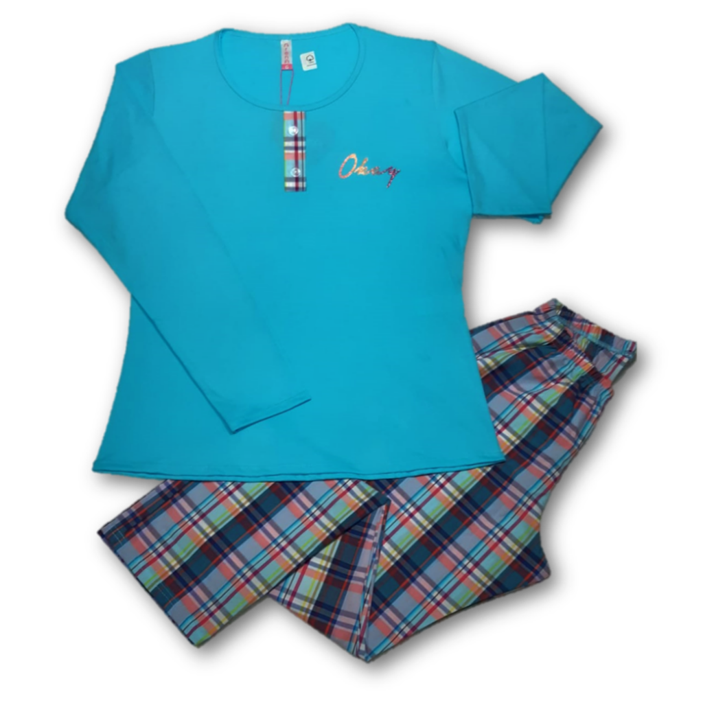 pijama mujer cuadros turquesa
