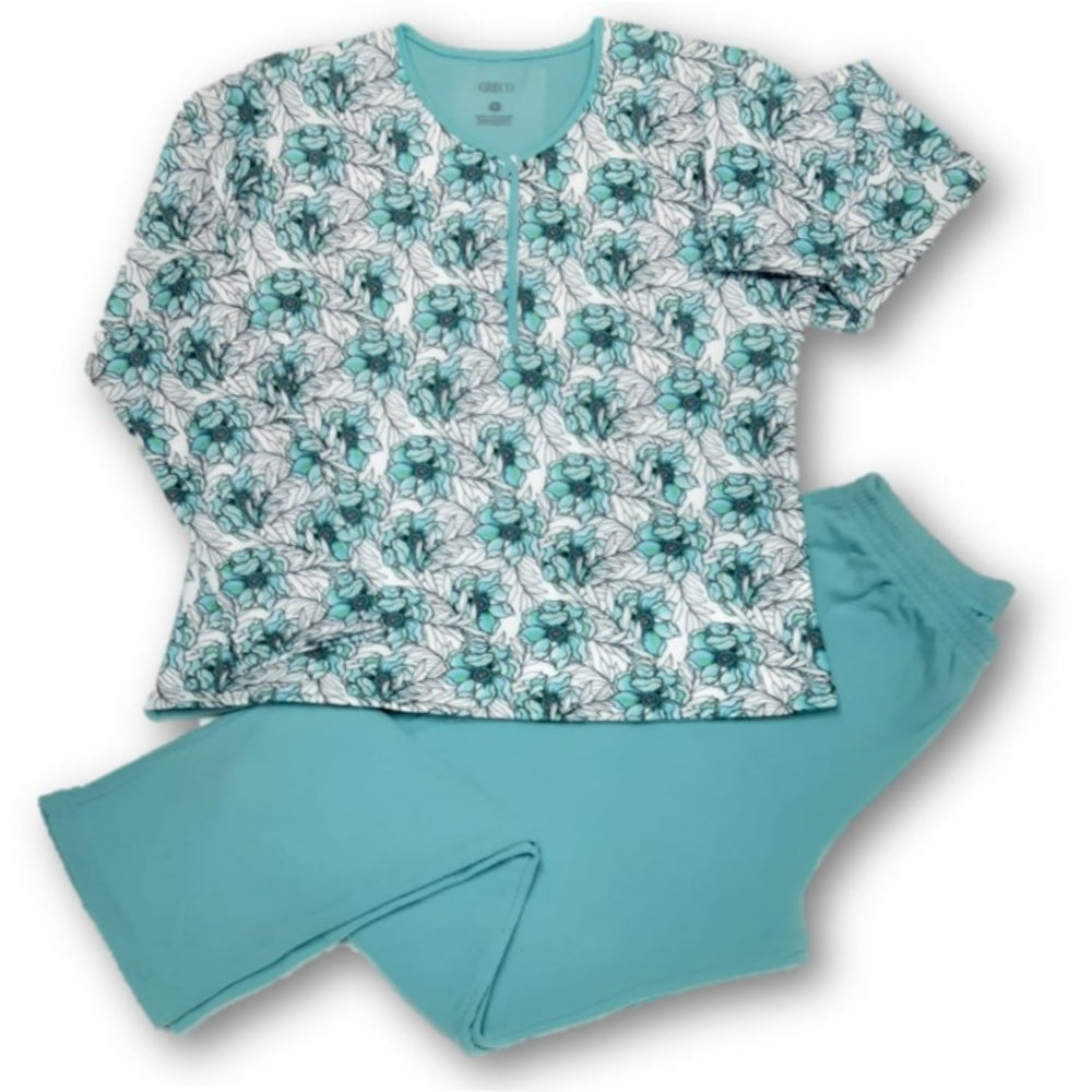 Pijama polar flores turquesa
